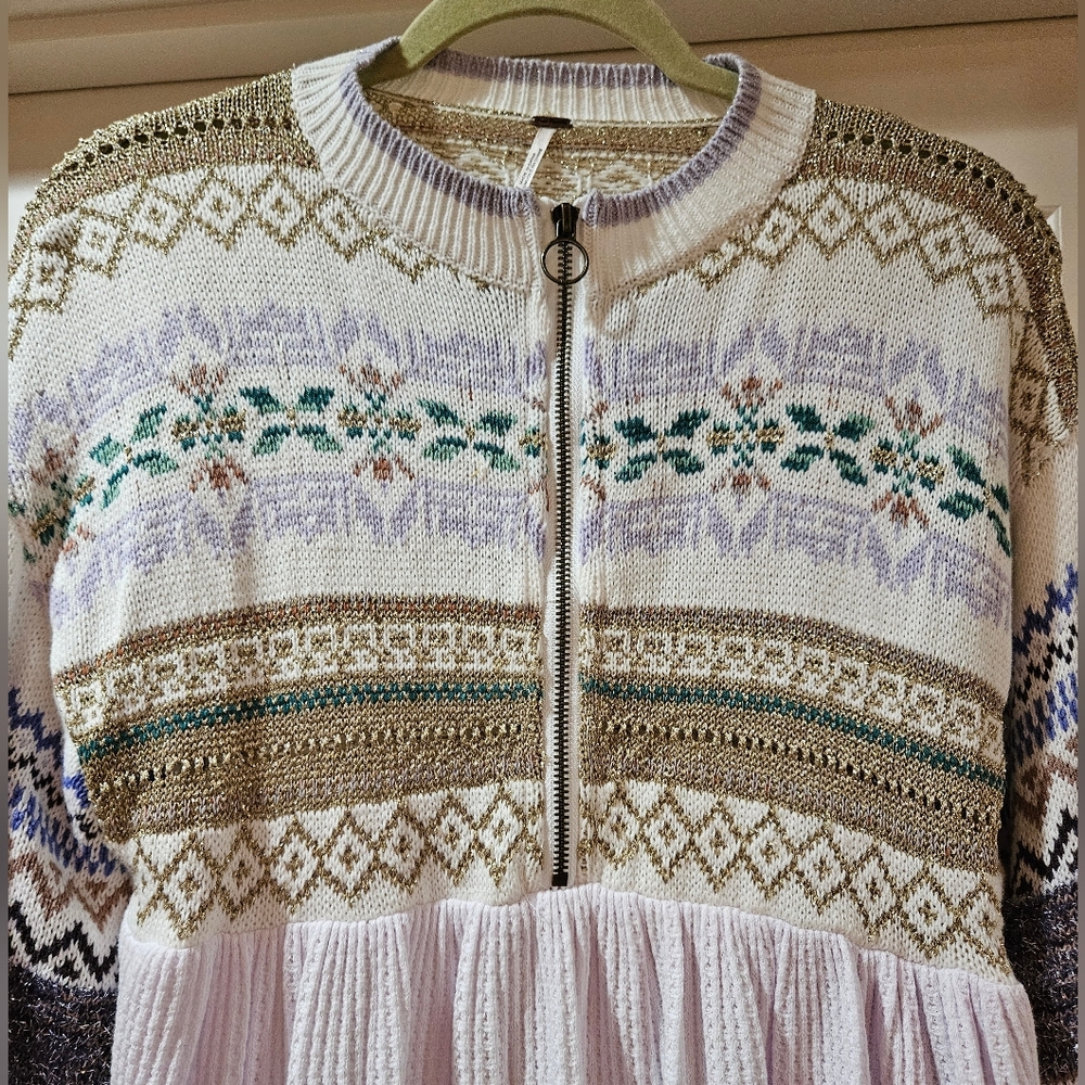Free People Cabin Fever Swit Sweater Long Sleeve Half Zip  Metallic White Sm NWT - Picture 11 of 16